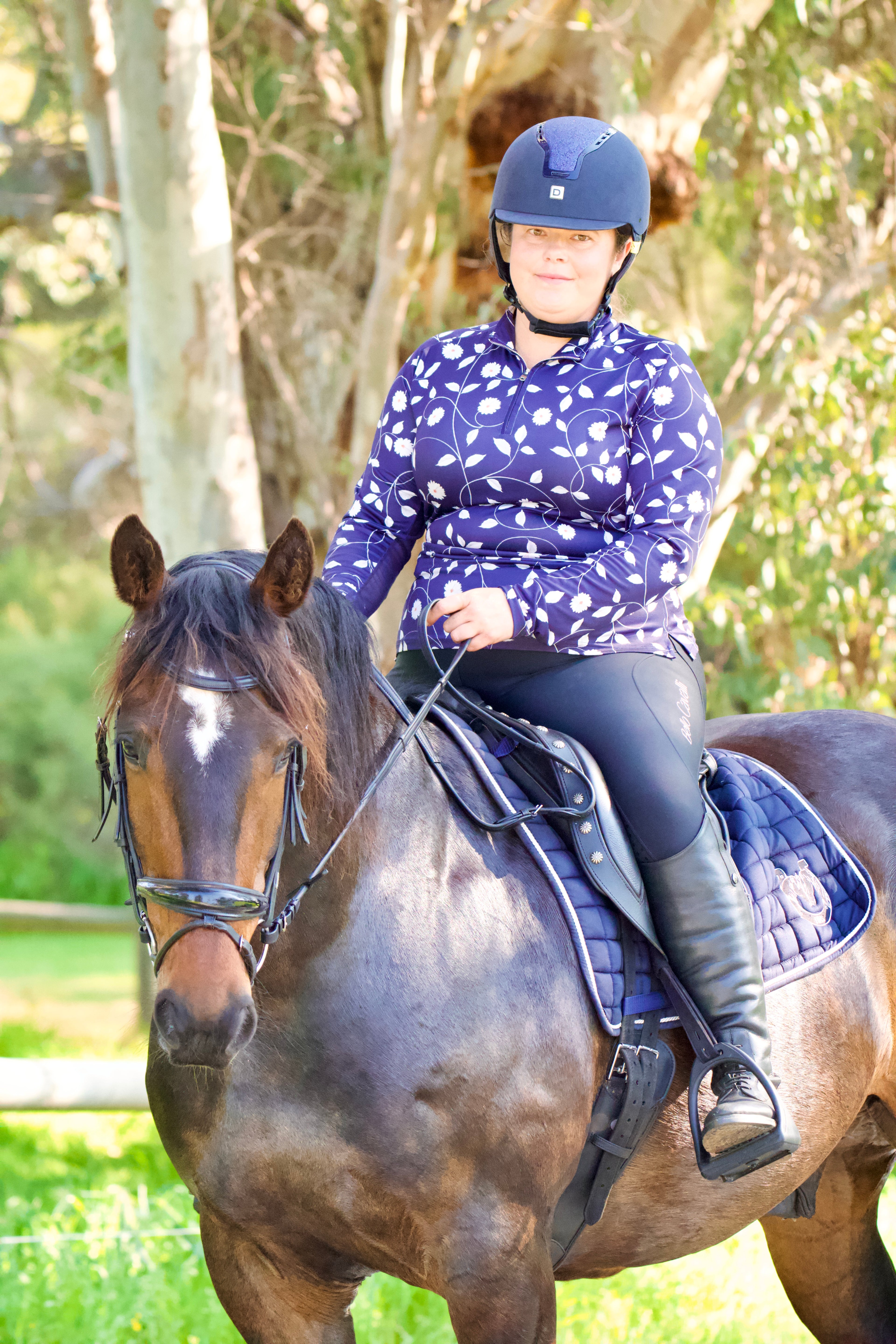 Midnight Swirl Navy Equestrian UV Riding Shirt – Breathable & Sun Protective | Bello Cavalli