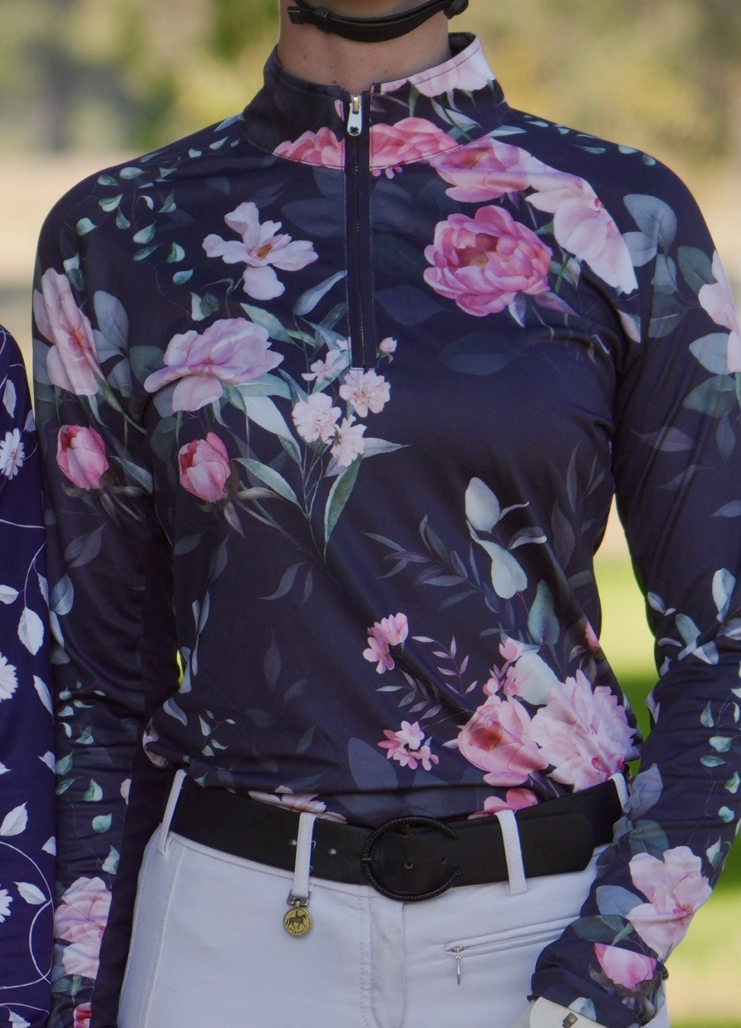 Black Botanical Equestrian UV Riding Shirt – Breathable & Sun Protective | Bello Cavalli