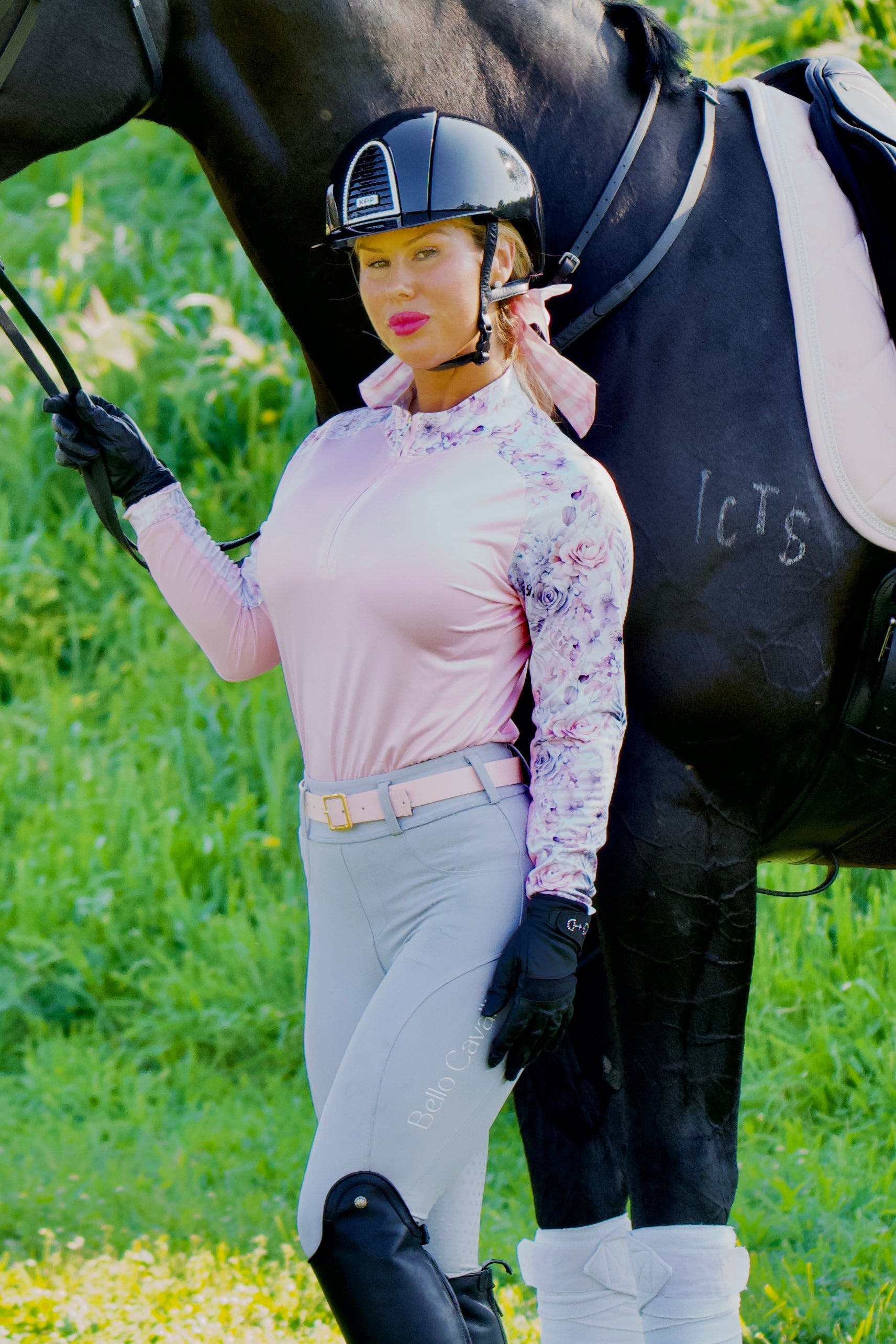 Pink Floral Equestrian UV Riding Shirt – Breathable & Sun Protective | Bello Cavalli