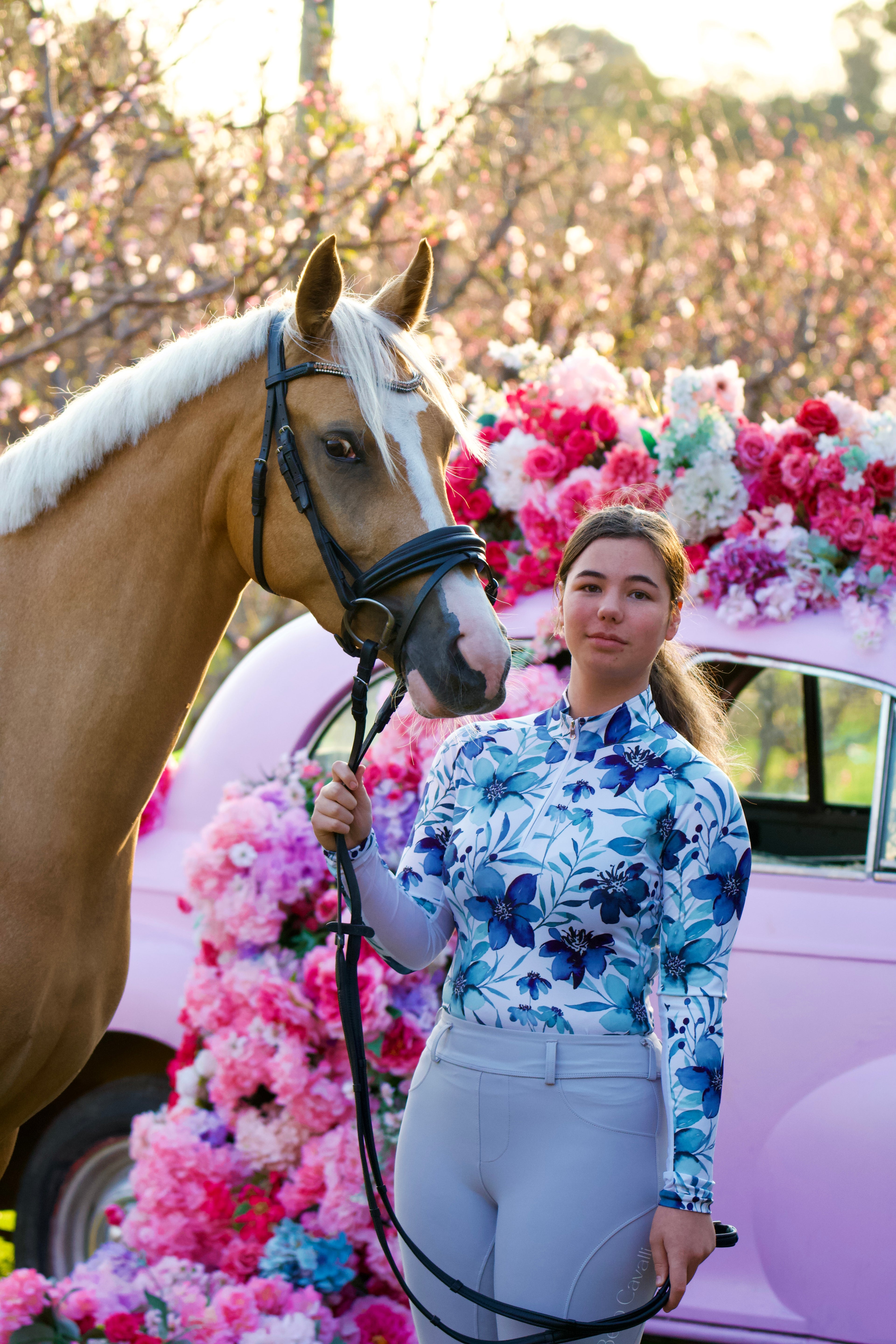 Blue Pastels Equestrian UV Riding Shirt – Breathable & Sun Protective | Bello Cavalli