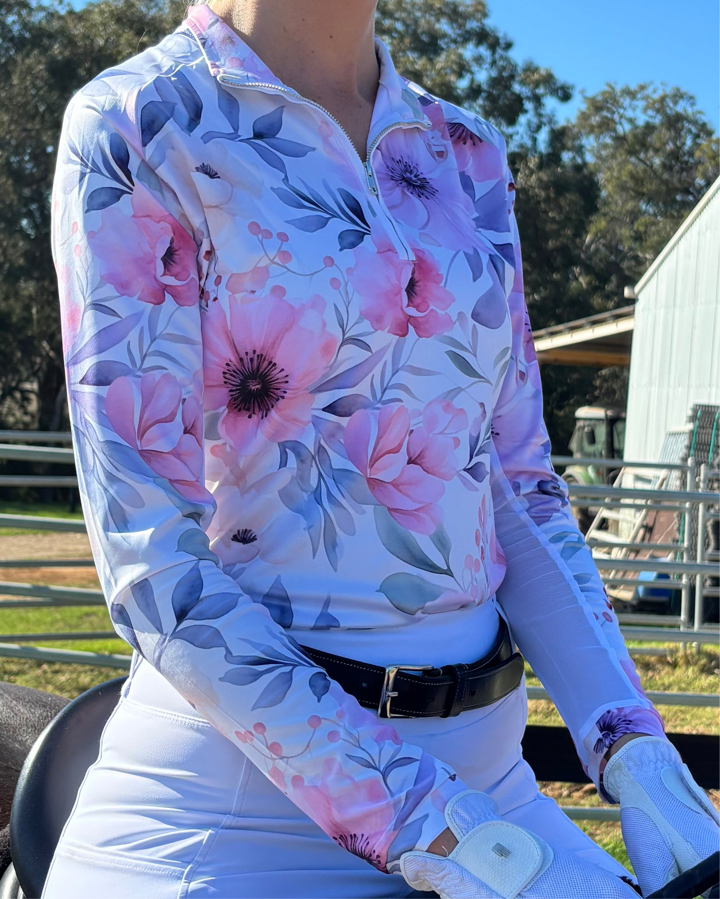 PETAL CRUSH LONG SLEEVE RAGLAN 3/4 ZIP UV SHIRT