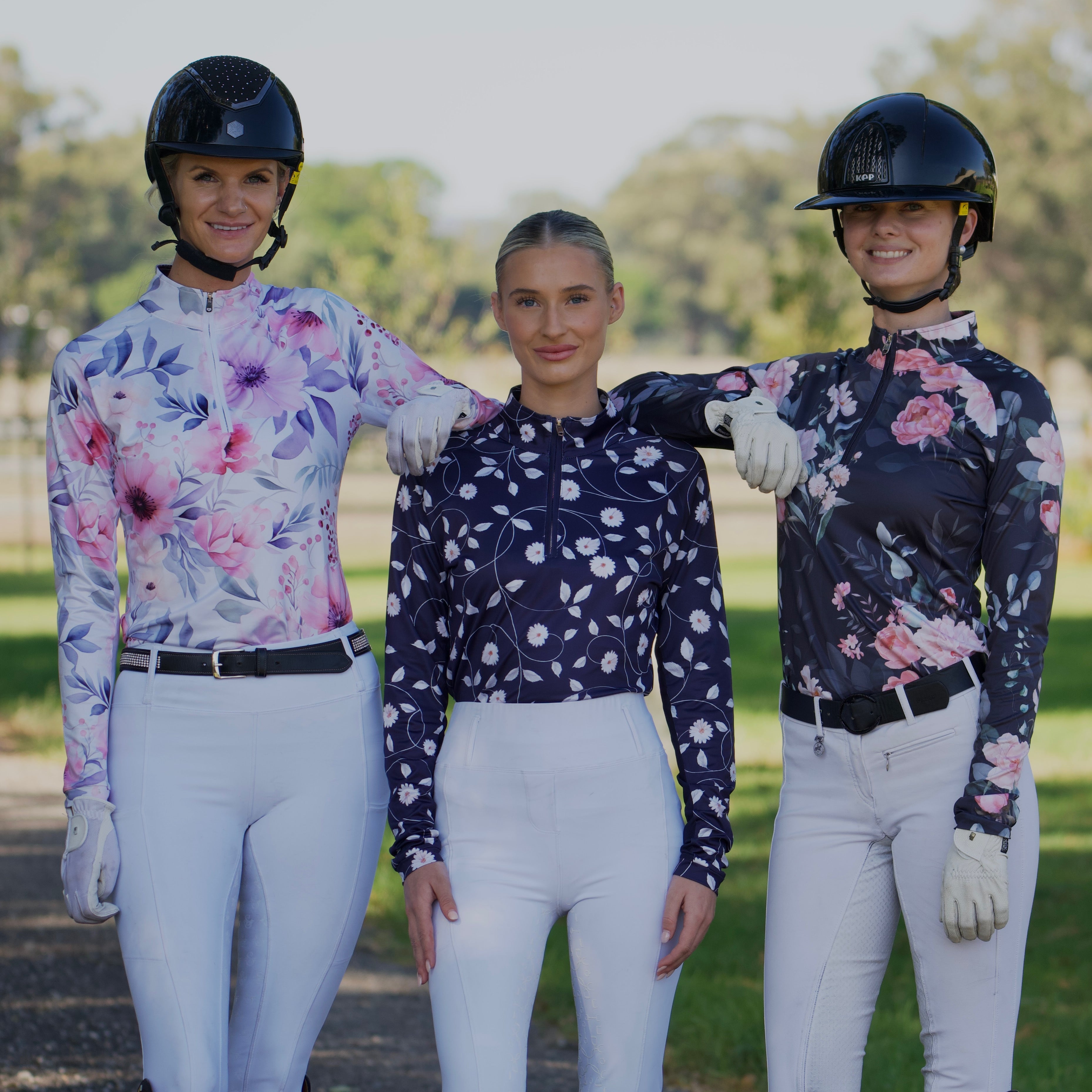 Black Botanical Equestrian UV Riding Shirt – Breathable & Sun Protective | Bello Cavalli