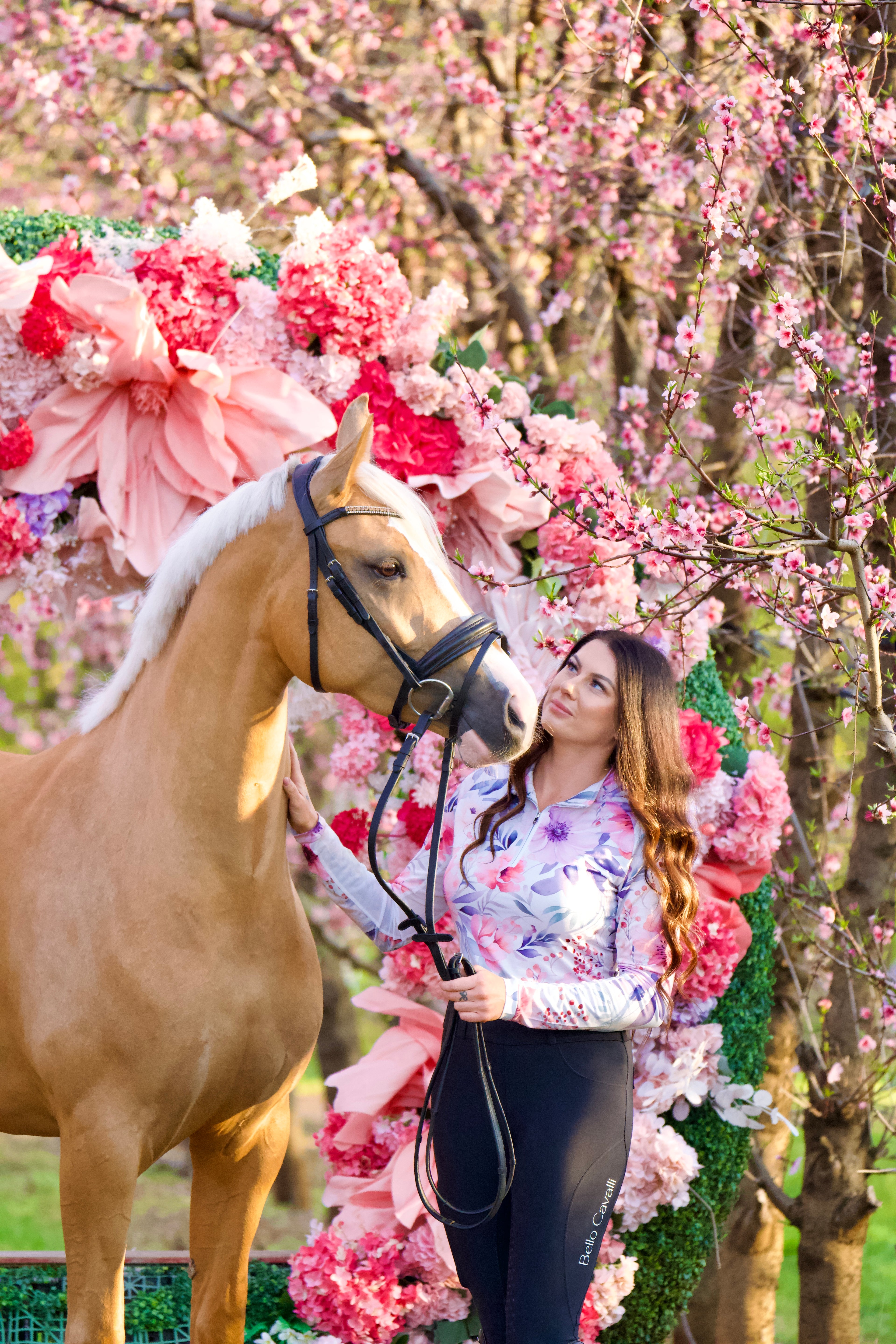 Petal Crush White Equestrian UV Riding Shirt – Breathable & Sun Protective | Bello Cavalli