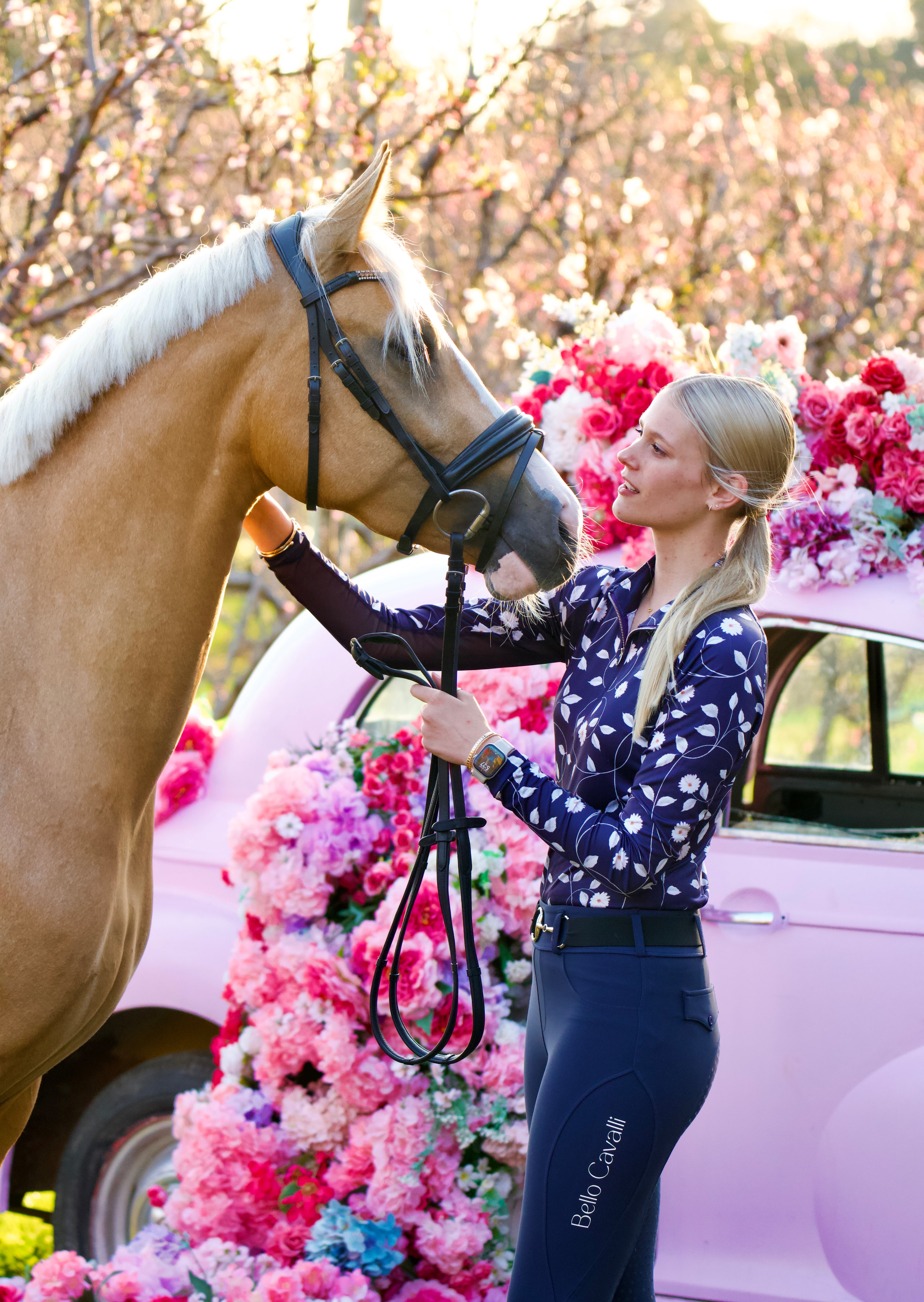 Midnight Swirl Navy Equestrian UV Riding Shirt – Breathable & Sun Protective | Bello Cavalli