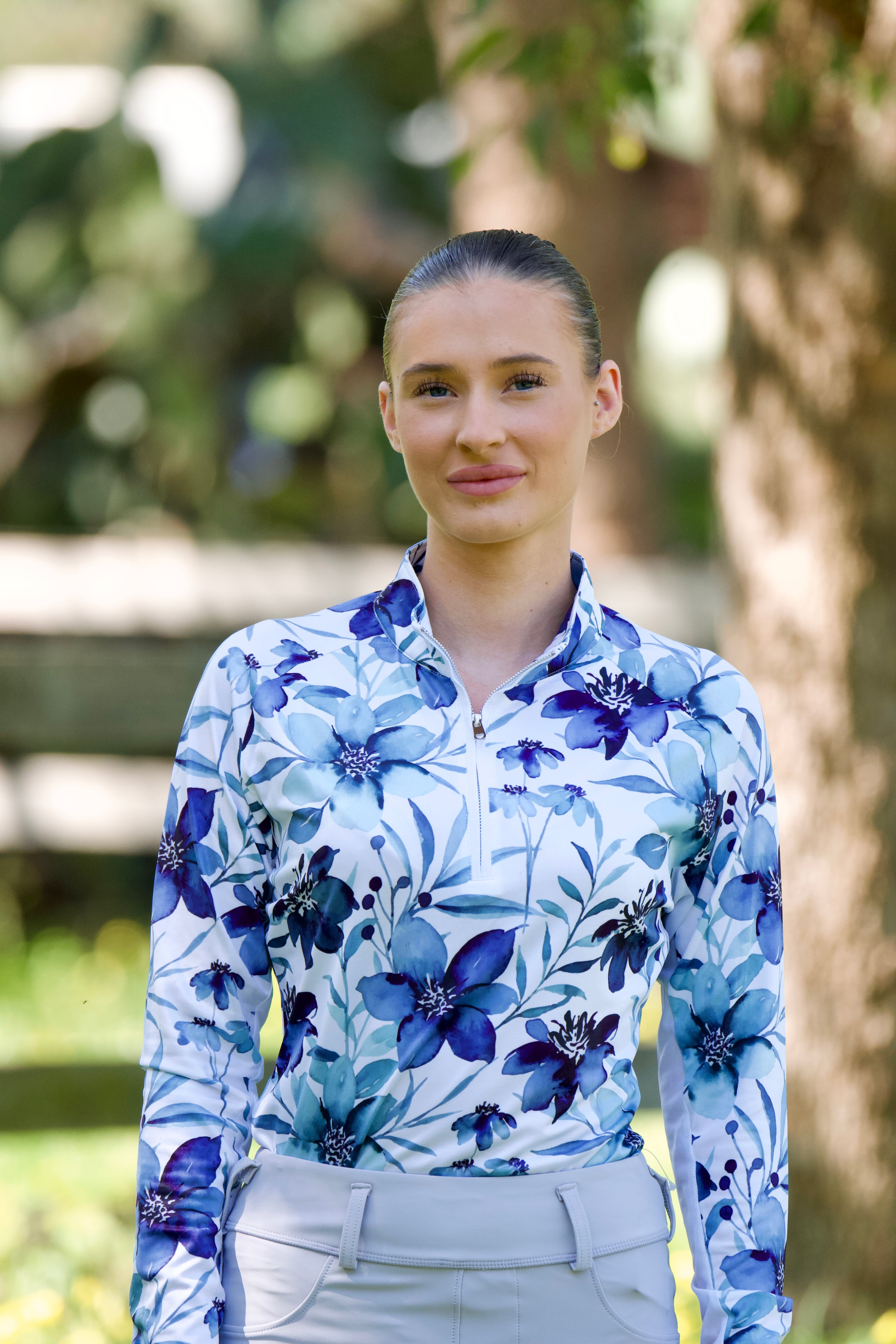 Blue Pastels Equestrian UV Riding Shirt – Breathable & Sun Protective | Bello Cavalli