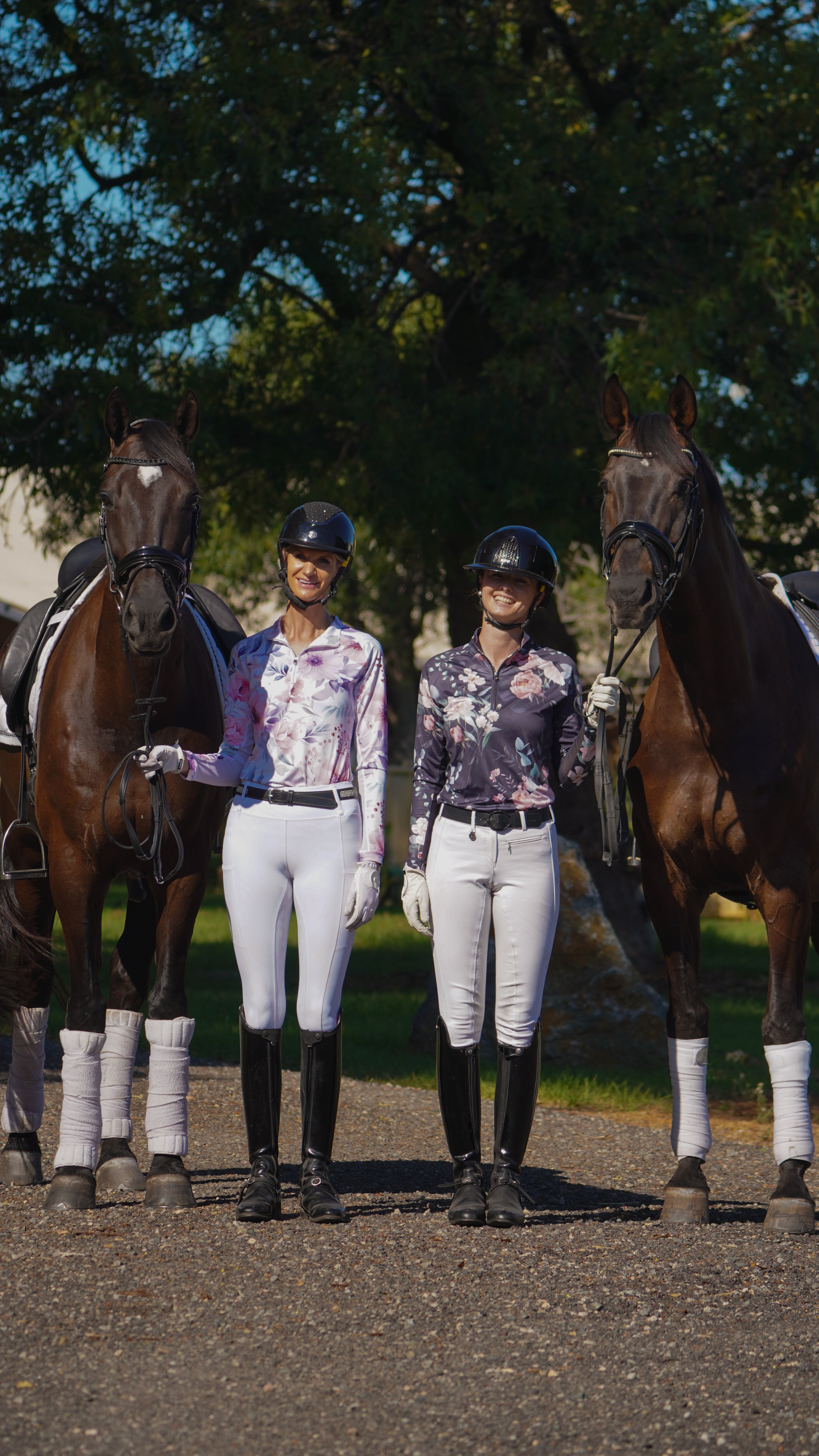 Black Botanical Equestrian UV Riding Shirt – Breathable & Sun Protective | Bello Cavalli