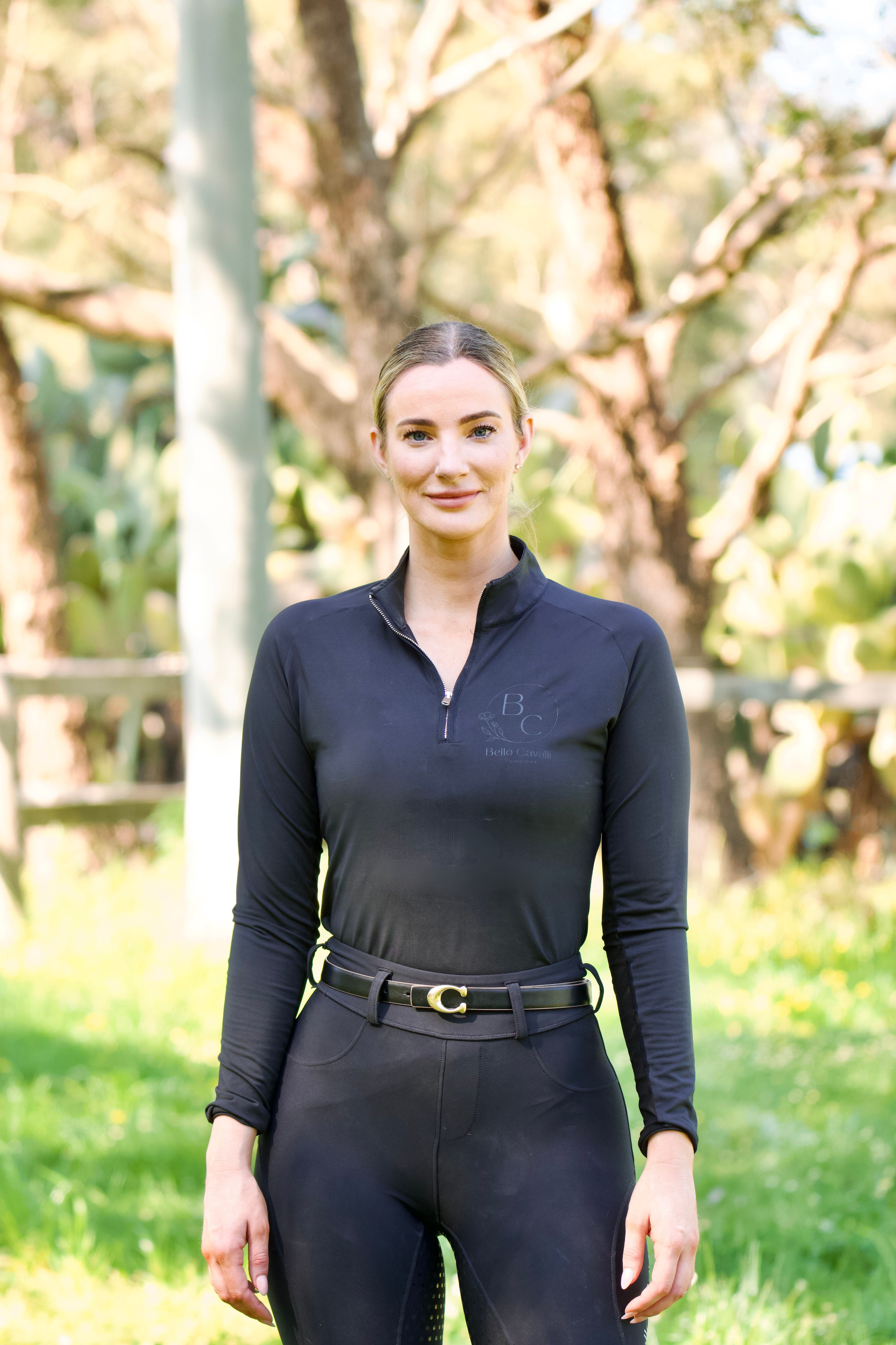 Black Equestrian UV Riding Shirt – Breathable & Sun Protective | Bello Cavalli