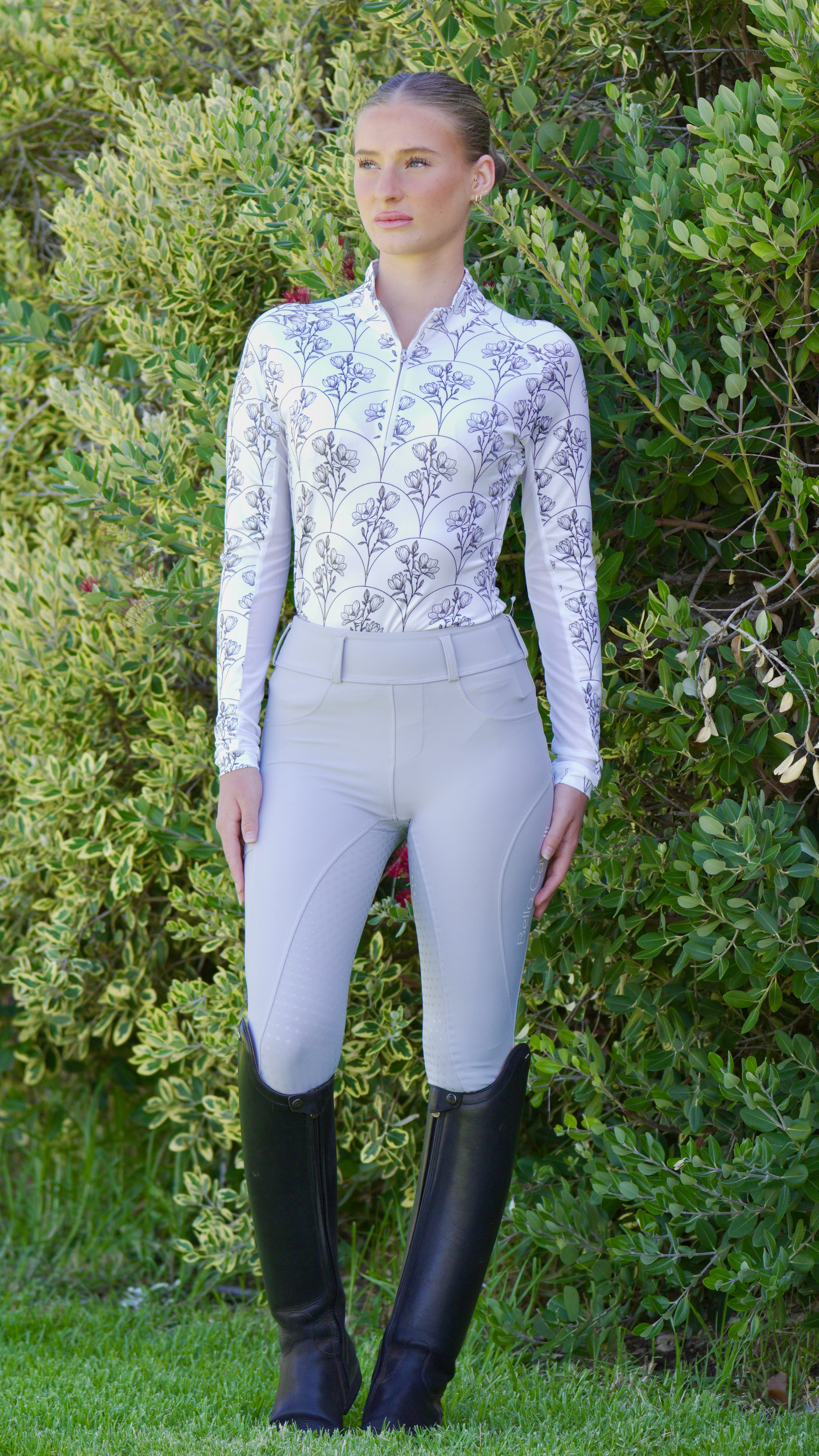 Light Grey Equestrian Hybrid Breeches – Stretch & Silicone Grip | Bello Cavalli