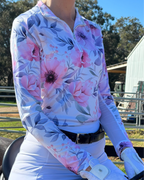 Petal Crush White Equestrian UV Riding Shirt – Breathable & Sun Protective | Bello Cavalli