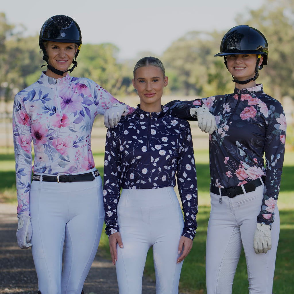 Black Botanical Equestrian UV Riding Shirt – Breathable & Sun Protective | Bello Cavalli