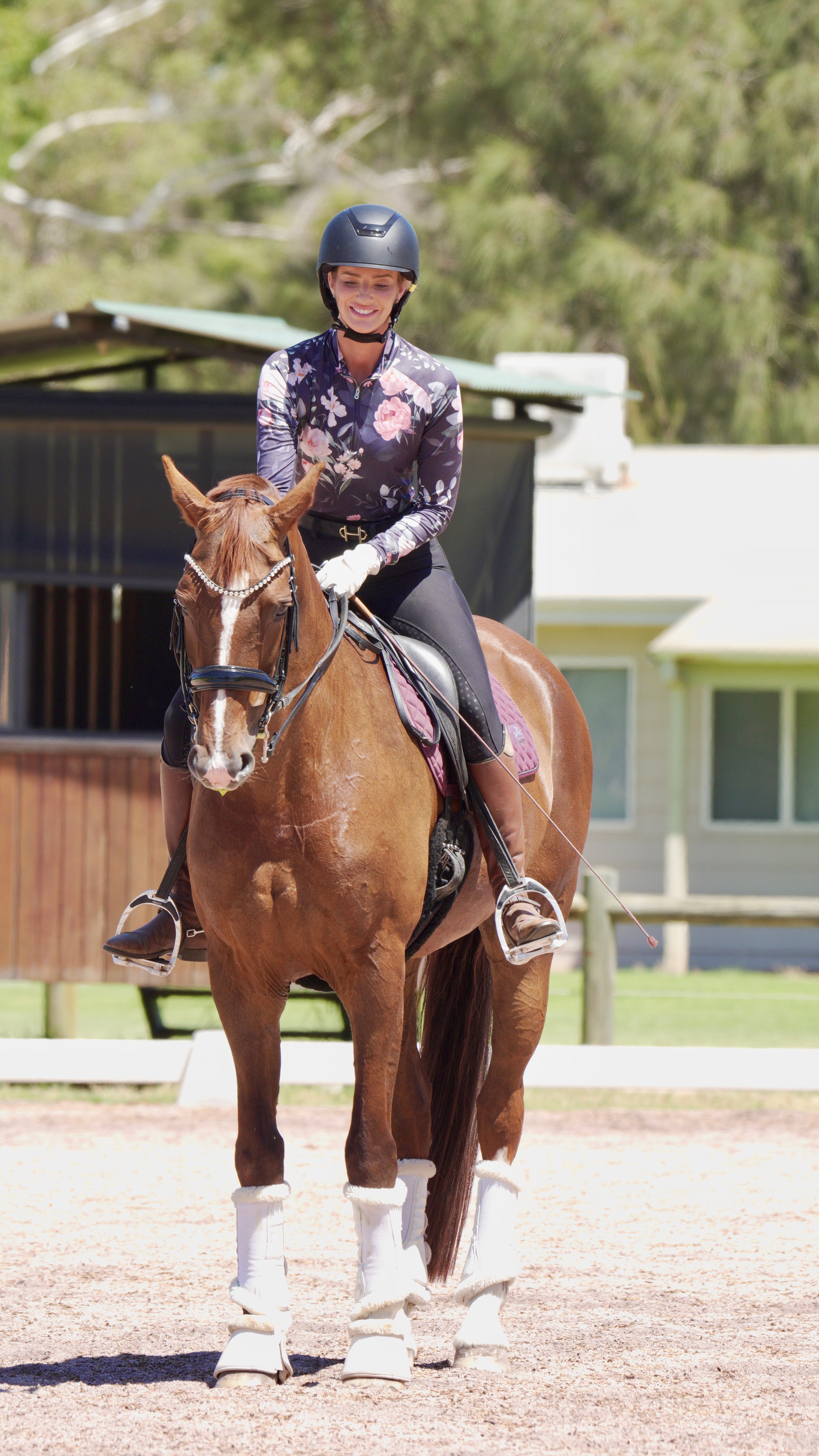 Black Botanical Equestrian UV Riding Shirt – Breathable & Sun Protective | Bello Cavalli