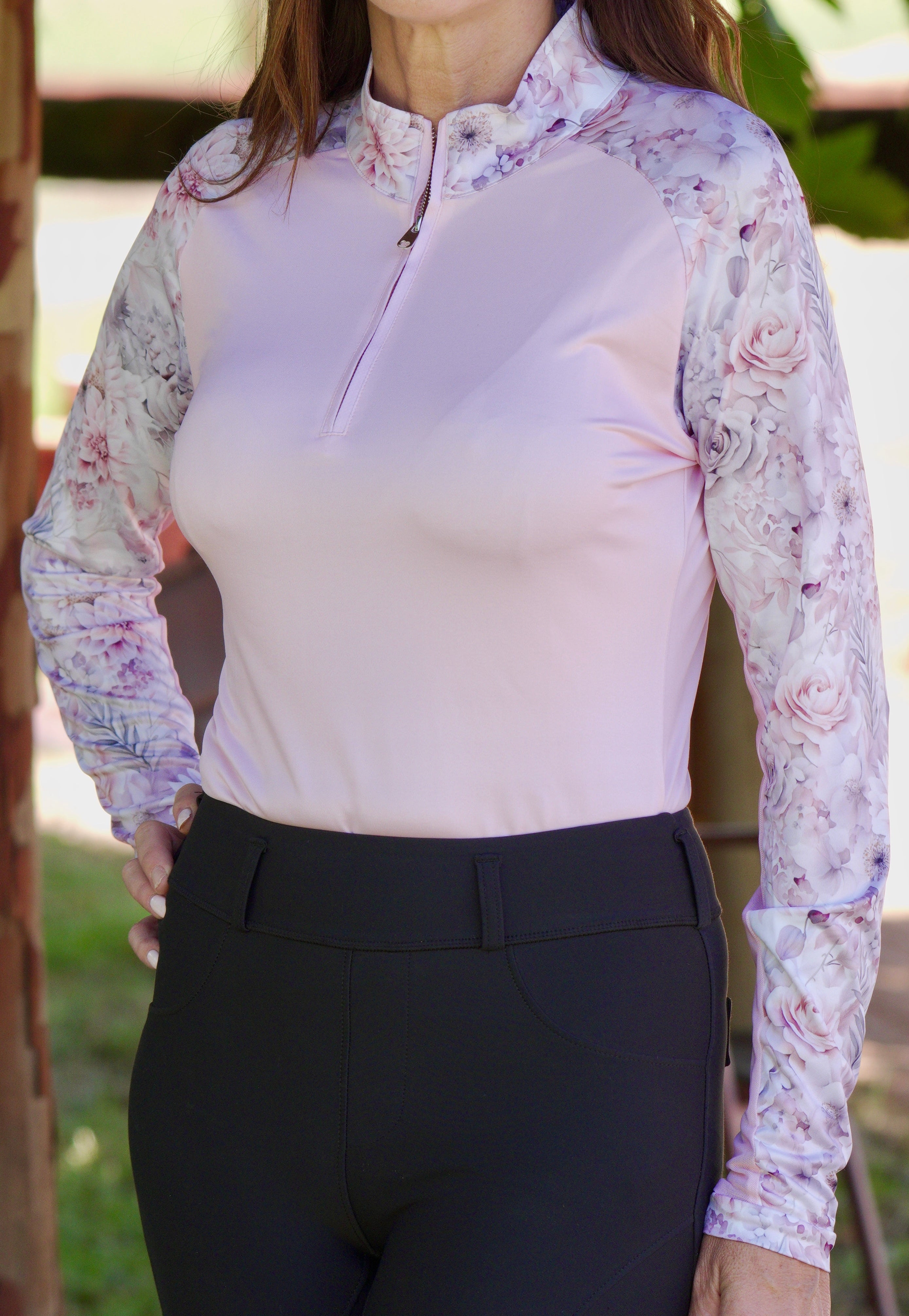 Pink Floral Equestrian UV Riding Shirt – Breathable & Sun Protective | Bello Cavalli