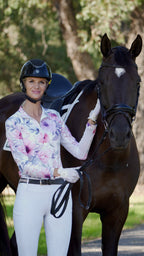 Petal Crush White Equestrian UV Riding Shirt – Breathable & Sun Protective | Bello Cavalli