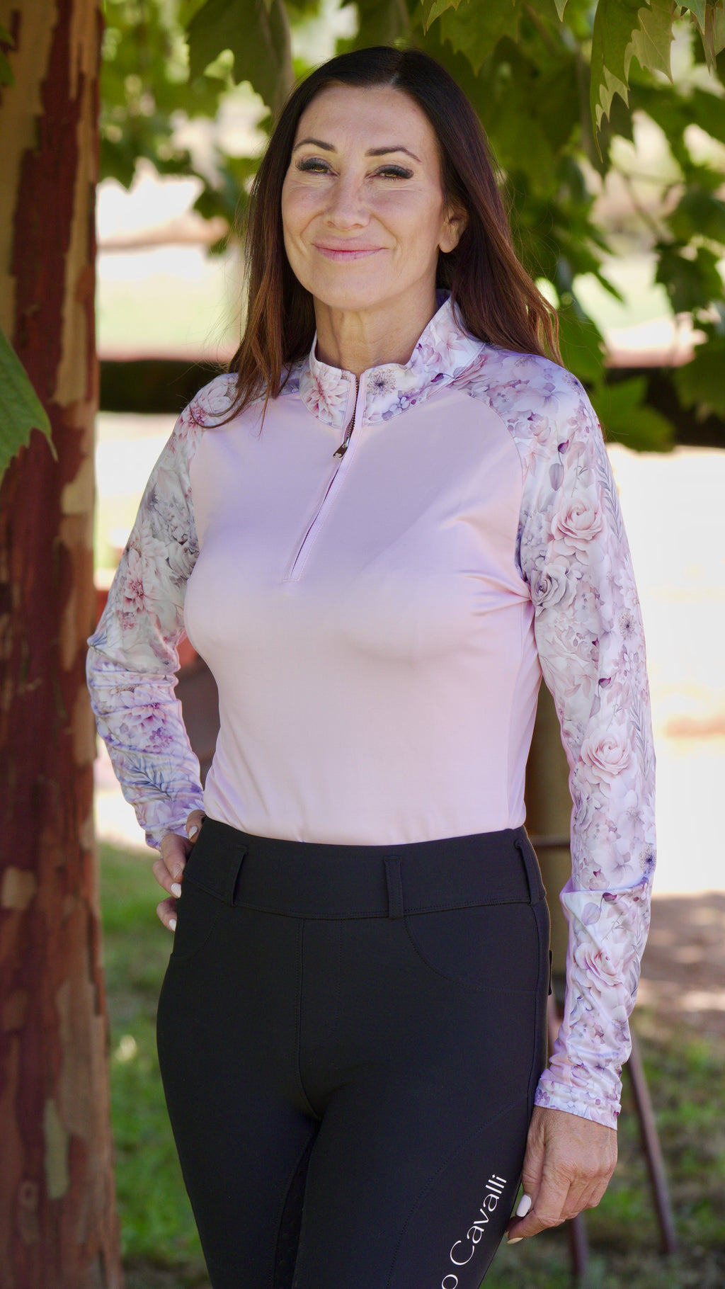 Pink Floral Equestrian UV Riding Shirt – Breathable & Sun Protective | Bello Cavalli