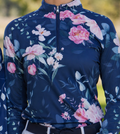 Limited Edition Navy Dark Botanical Equestrian UV Riding Shirt – Breathable & Sun Protective | Bello Cavalli