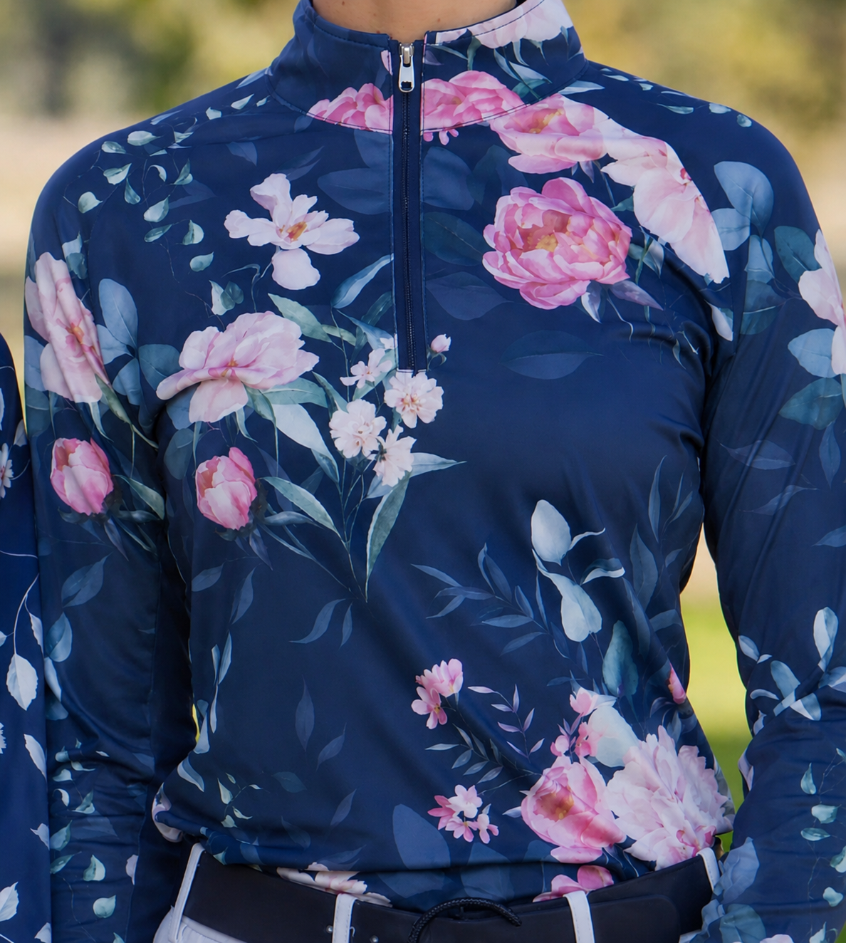 Limited Edition Navy Dark Botanical Equestrian UV Riding Shirt – Breathable & Sun Protective | Bello Cavalli