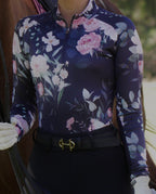 Black Dark Botanical Equestrian UV Riding Shirt – Breathable & Sun Protective | Bello Cavalli